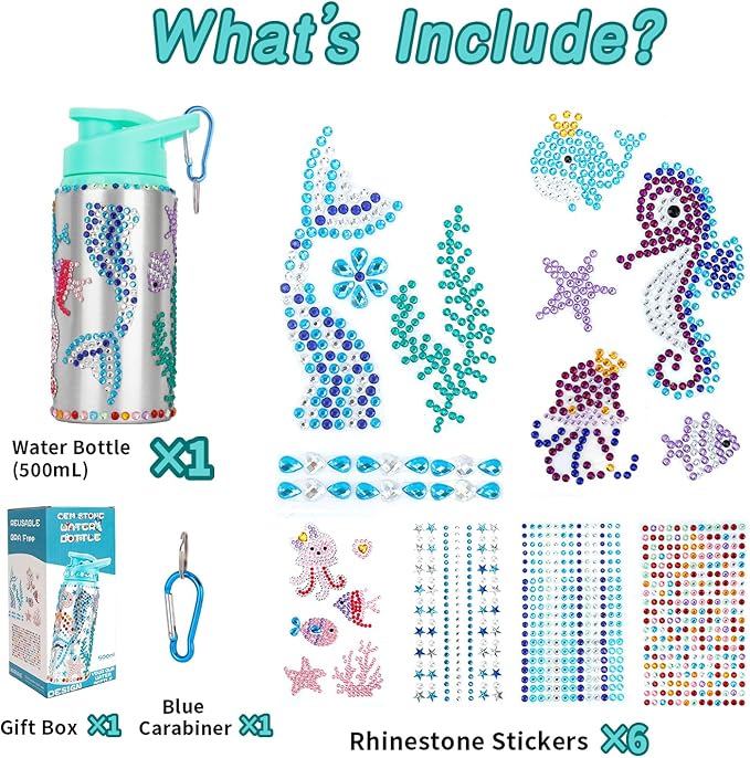 Gift for Kids, Decorate Your Own Water Bottle Kits for Girls Age 4-6-8-10-12, Mermaid Gem Stickers Crafts, Fun DIY Arts and Crafts Gifts Toys for Kids Birthday Valentines Christmas Stocking Stuffers