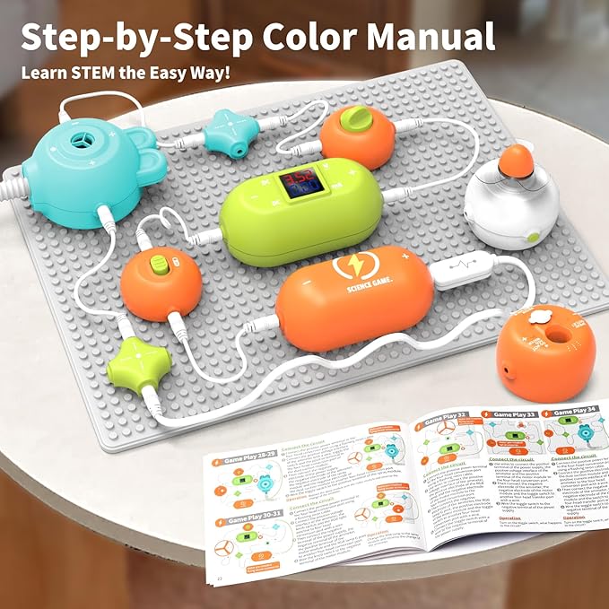 STEM Science Kit for Kids Ages 3-12,31 Electronic Parts, 300+ Fun Projects, No Soldering, 18-Page Guide, DIY Electronics Exploration Toy, Gifts for Boys & Girls