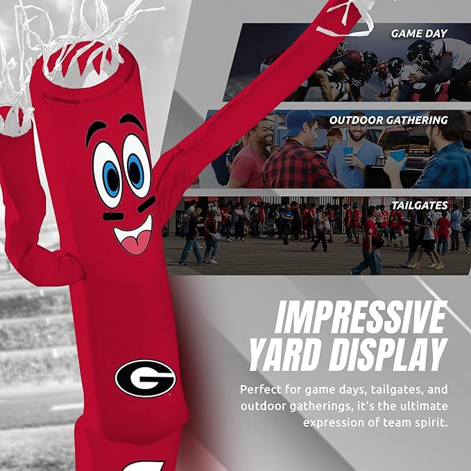 NCAA Georgia Bulldogs Football Wacky Waving Inflatable Tube Guy with LED Lights & Built-in Blower - 6" x 36" x 96" Inflatable Tube Man Crazy Sports Fan Outdoor Party Decoration