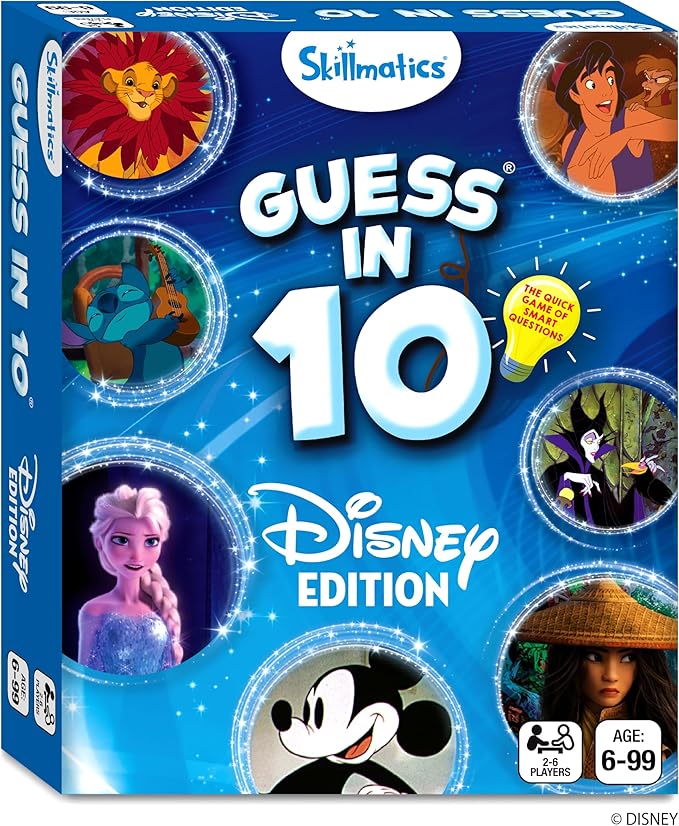 Skillmatics Guess in 10 Disney, Card Game for Girls, Boys, Kids, Teens, Adults, Who Love Cinderella, Mickey Mouse, Moana, Travel Toy, Gifts for Ages 6, 7, 8, 9 and Up