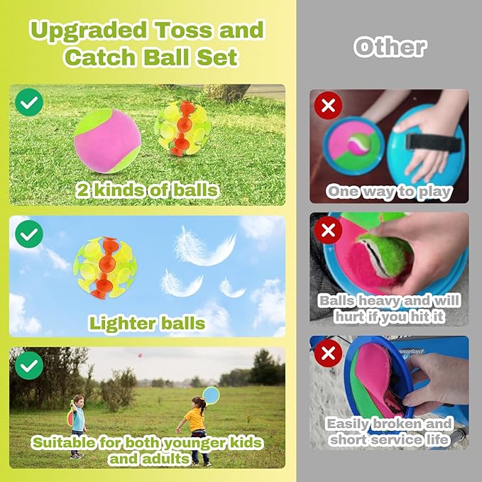 Toss and Catch Game for Kids: Toss and Catch Ball Set - Outdoor Catching Balls Paddle Toys for Ages 3+ Beach Paddle Ball Sets for Yard and Backyard Summer Outside Activities