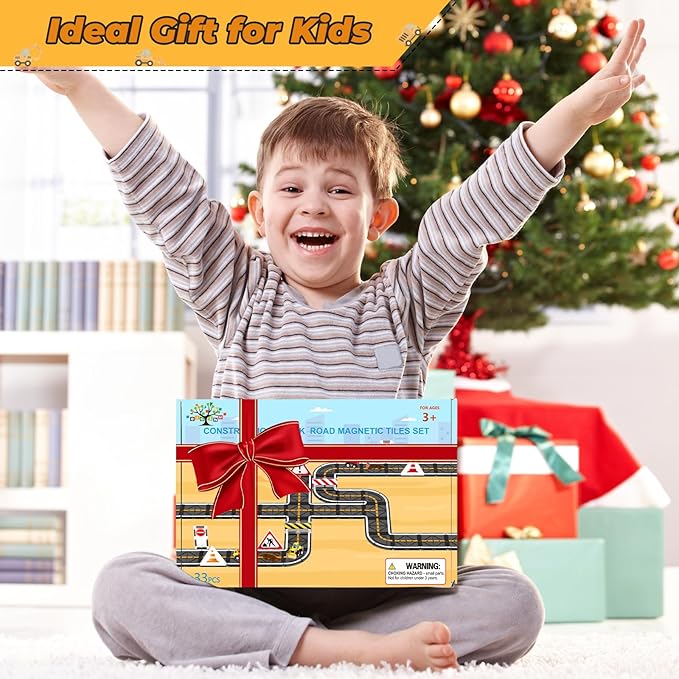 Magnetic Tiles, Magnetic Blocks Engineering Construction Vehicle Road Set, Toddler Toys for 3 4 5 Year Old Boys Girls Montessori Preschool Classroom Must Haves STEM Educational Kids Toys Birthday Gift