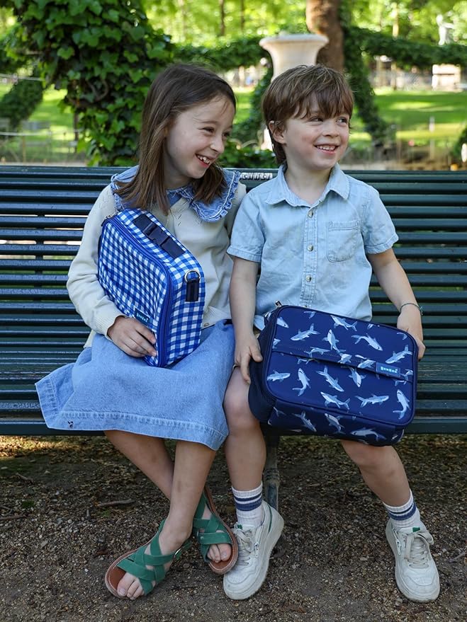 Yumbox Kids Lunch Bag, Holds Lunch Box and Water Bottle, 3 Ways to Carry, Zip Closure, Inside Zipper Netting, Wipe Clean Fabric with EVA lining for extra insulation (Shark)