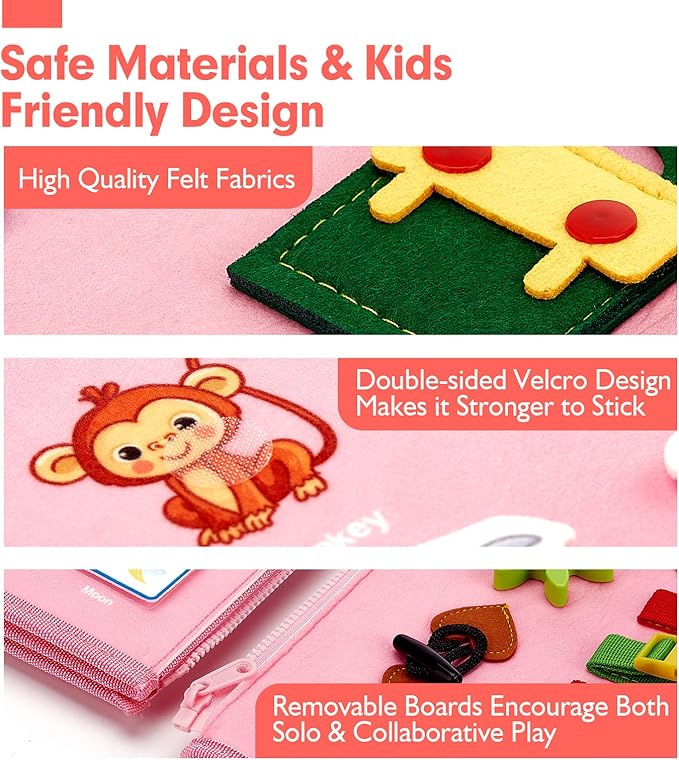 hahaland Toddler Busy Board Montessori Toys, 3 Year Old Girl Gifts Preschool Educational Learning Toys with Life Skills, Alphabet, Number, Shape, Color, Toddler Girl Stocking Stuffers Travel Busy Book