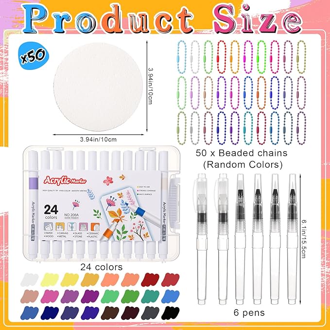 AmazingSpark 130 Pcs Magic 3D Foam Texture Painting Kit, 50 Foam Texture Paper, 24 Colors Paint Markers 6 Water Brush 50 Beaded Chain, Drawing Sponge Puffy Paint Sheet for DIY Craft Party Supplies