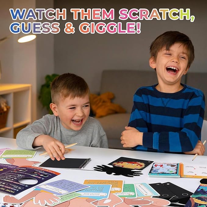 Glow-in-The-Dark Scratch & Guess Animal Cards, with 2 Pack Rainbow Scratch Notebooks, Mess Free Toddler Craft, Crafts for Kids Ages 4-8, Travel Party Gifts for 4 5 6 7 8 9 Year Old Girls Boys