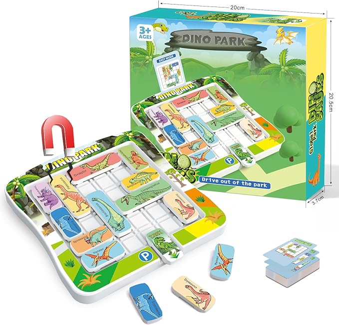 Super Slide Puzzle Games, Brain Teaser with 15 Dinosaur Patterns, Educational Travel Board Game for Kids and Teens-Birthday and Christmas Day Gifts Easter Basket Stuffers for Boys Girls