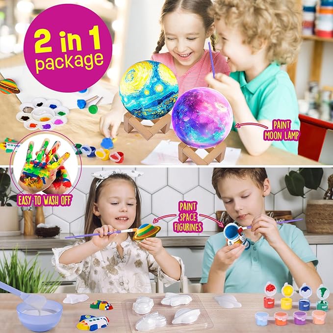 Paint Your Own Moon Lamp Kit, Cool Gifts DIY 3D Space Moon Night Light, Art Supplies Arts & Crafts Kit, Arts and Crafts for Kids Ages 8-12, Toys Girls Boy Birthday Gift Ages 3 4 5 6 7 8 9 10 11 12+