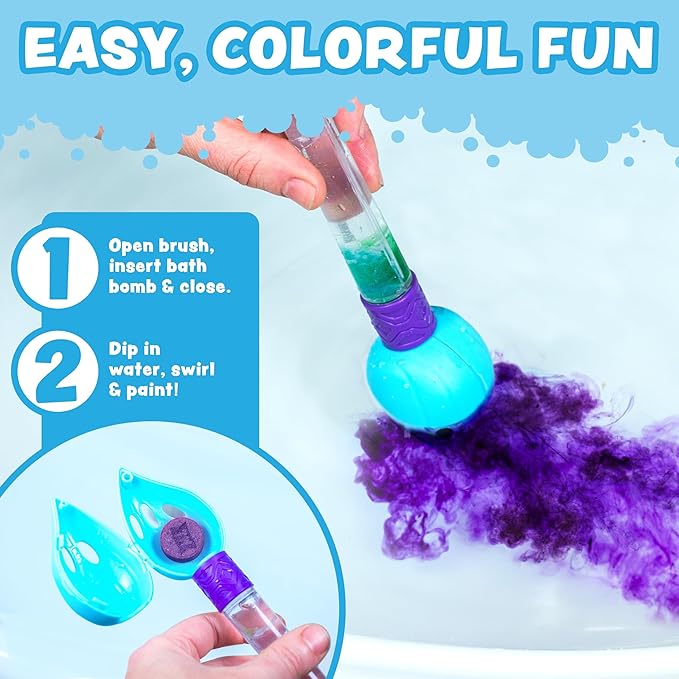 Tub Works® Bath Color Brush™ Kids Bath Bomb Set | Nontoxic & Fragrance-Free | Use Brush to Paint Water with Vibrant, Fizzing Colors | Fun BathBombs for Kids Bath | Creative Bathtub Toys for Toddlers