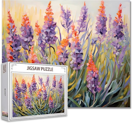 Colorful Flowers Jigsaw Puzzle,Lavender Green Grass 1000 Pieces Jigsaw Puzzles for Adults,27 x 20 Inches Puzzles for Families,HD Quality Flowers Puzzle Gift,Family Activity Perfect for Game Night