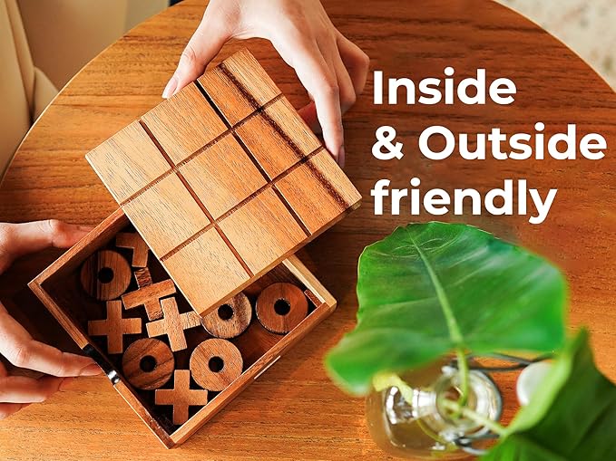 BSIRI Wooden Tic Tac Toe Game - Brain Teaser Puzzles for Adults Kids Games and Unique Gifts for Kids, Coffee Table Decor Living Room Decor Modern Wood Decor (5.5 Inch)