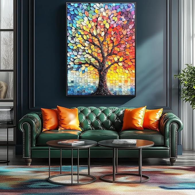 Blueforest Tree of Life 1000 Piece Puzzle for Adults - Stained Glass Mosaic Jigsaw Puzzle, Vibrant Impossible Challenging Puzzle with Letters on Back, Wall Art Decor