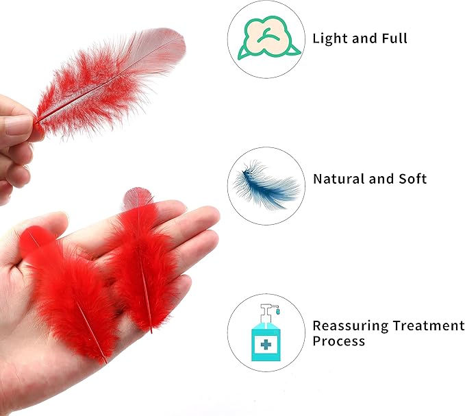 Soarer Red Craft Feathers Bulk - 300pcs 3-5inch Natural Feathers for Wedding Home Party, Dream Catcher Supplies and DIY Crafts(Red)