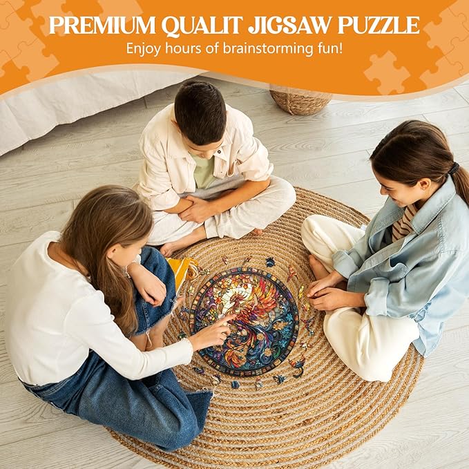 Wooden Puzzles for Adults, Stained Glass Phoenix-2 Unique Shaped Wood Puzzles Adult, Wooden Jigsaw Puzzles for Adults Kids, Creative Birthday Gifts for Friends Family Game (8.5 * 8.5in 100pcs)