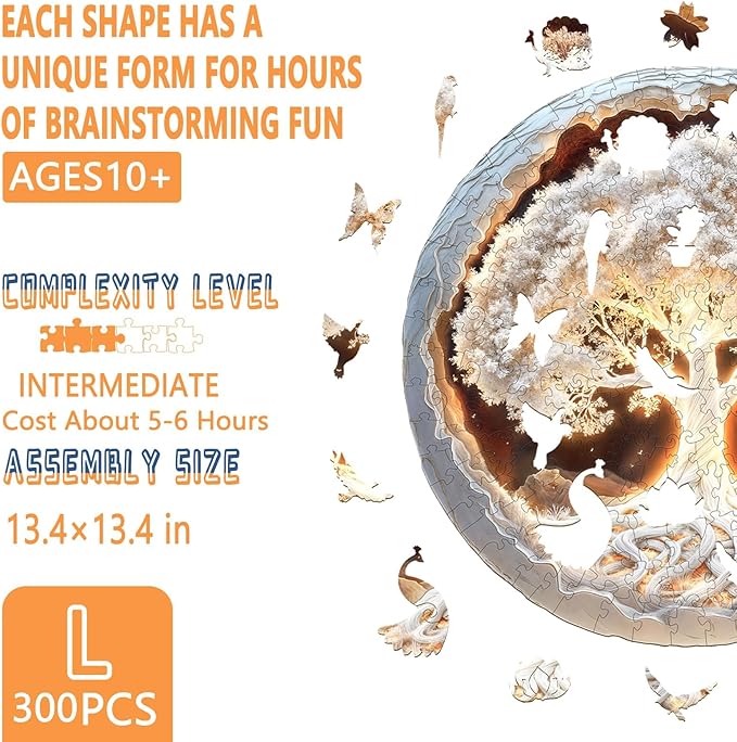 Wooden Puzzles for Adults - Tree of Life Puzzle, Unique Shape Wooden Jigsaw Puzzles for Adults, White Paper Cut Puzzle, Gifts for Friends and Family, Home Decor (L-13.4 * 13.4in -300 Pieces)