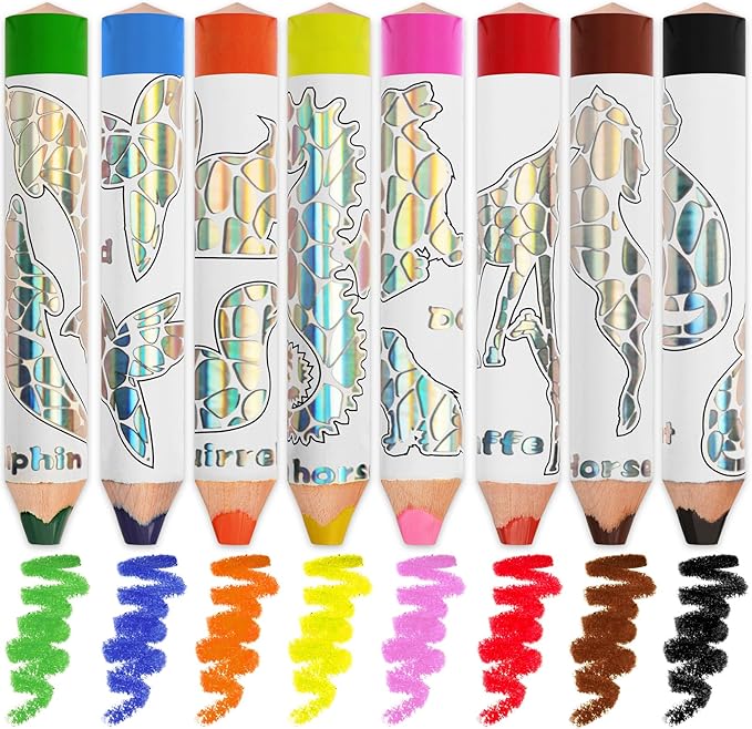ThEast 8 Jumbo Colored Pencils for Kids, 3 in 1 Chunky Washable Crayons for Toddlers, Thick Triangle Toddler Color Pencil with Sharpener, Preschool Party Favors, Pre-Sharpened