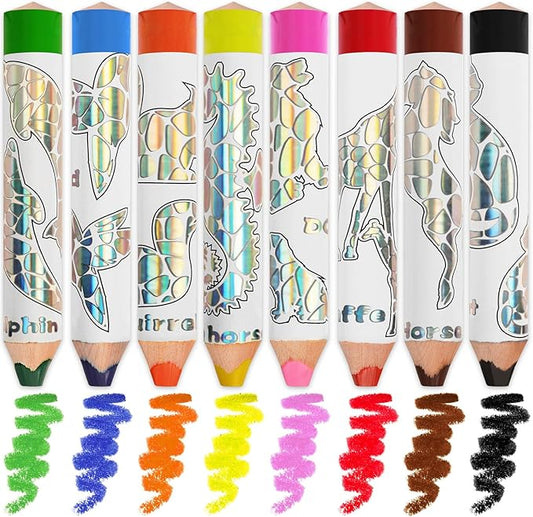 ThEast 8 Jumbo Colored Pencils for Kids, 3 in 1 Chunky Washable Crayons for Toddlers, Thick Triangle Toddler Color Pencil with Sharpener, Preschool Party Favors, Pre-Sharpened