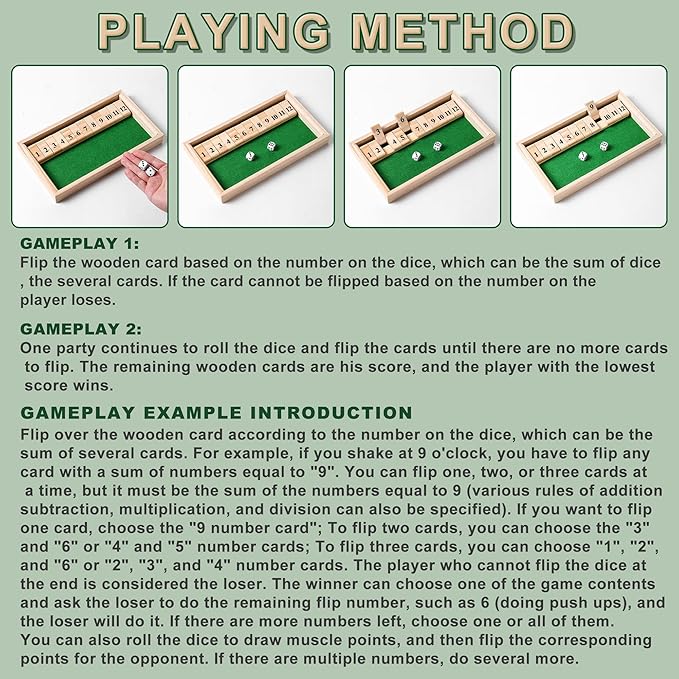 Shut The Box dice Game,Wooden Board Games 2-Person Competitive, Traditional bar, Travel, Family, Fun Math(Large Size)