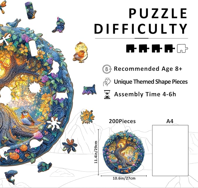Wooden Puzzles for Adults - 200 Pieces Jungle Bird Wood Puzzle - Unique Shapes Wooden Jigsaw Puzzles for Adults - Eco-Friendly Home Office Decor (M-11.4 * 10.6in)