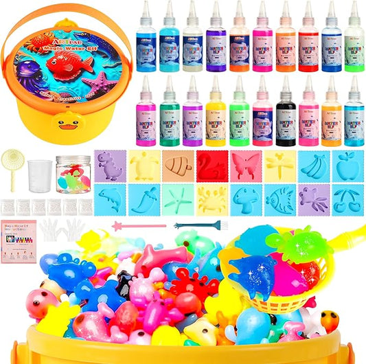 ARTPAR Magic Water Elf Toy Kit - Aqua Fairy DIY Craft Set with 20 Magic Gels & 16 Molds - Create Your Own Squishy Water Pets - Fun STEM Art Activity for Kids-Festival Birthday Gift for Boys Girls