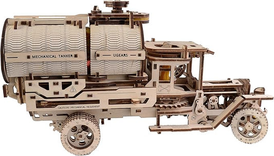 Ugears Tanker Mechanical Model Kit - DIY 3D Wooden Puzzles for Adults Truck with Working Engine - Moving 3D Puzzle Building Kits with Can Holder - Adult Puzzle Gift for Fathers Day - 594 Pcs