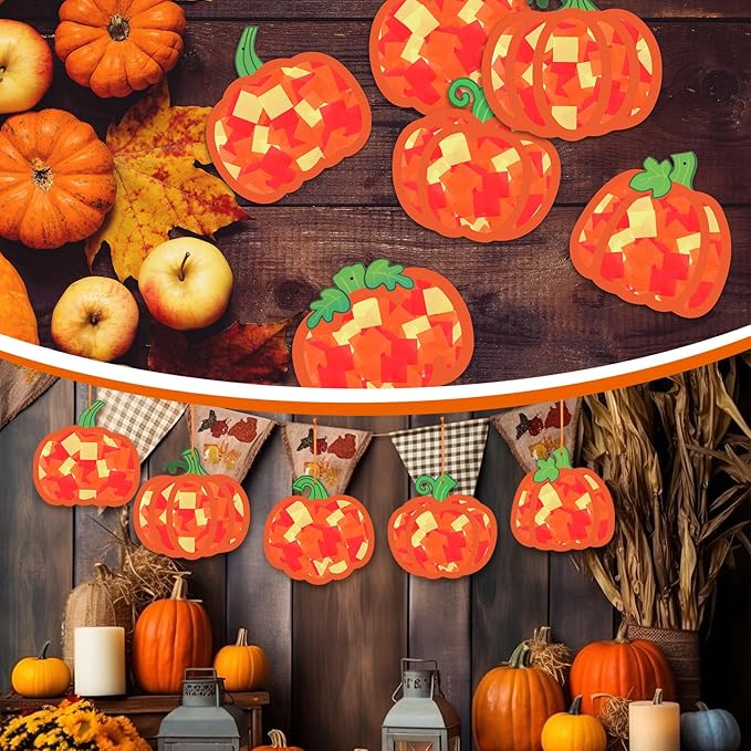 24 Sets Pumpkin Crafts Kit DIY Tissue Paper Sign Crafts for Back to School Fall Harvest Thanksgiving Religious Christian Party Fun Home Actives