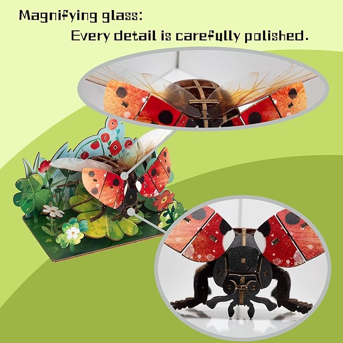 3D Wooden Puzzle for Adults, Teens and Kids - Contnovin 3D Ladybug Puzzle,49 Pieces DIY Model Building Kit, Creative Craft Decor, Relaxing Desktop Ornament, Unique Gift for Birthday and Christmas