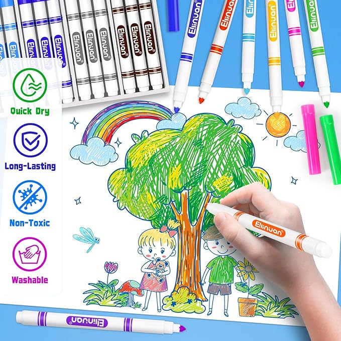 320 Count Washable Markers Bulk, 16 Assorted Colors, Colored Thin Marker with Conical Tip, Washable Markers for Kids, Bulk Marker for Classroom, School Art Supplies for Students Teachers