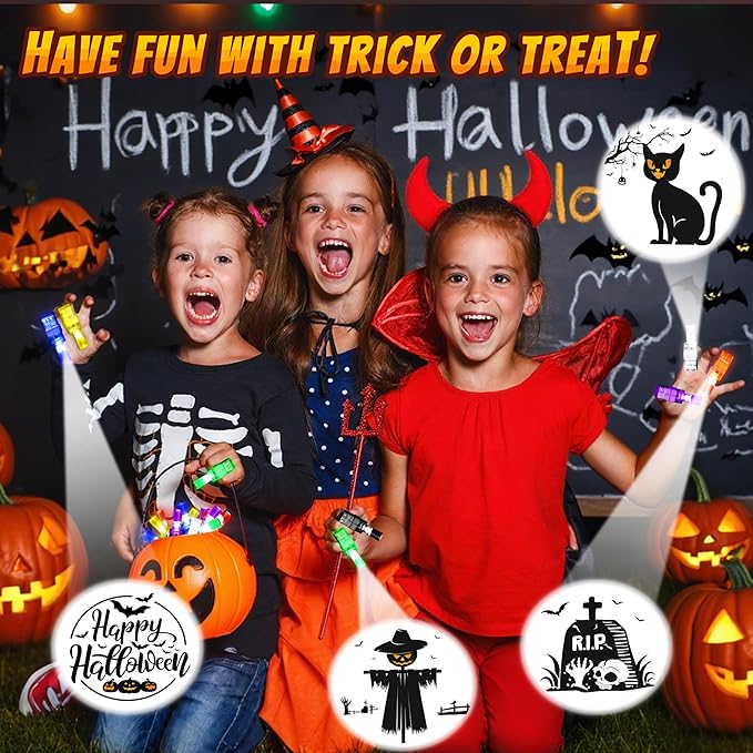 40 PCS Halloween Party Favors for Kids, Bulk Light Up Finger Lights Toys, Halloween Goodie Bag Basket Stuffers Treats Non Candy, Glow in the Dark Trick or Treat Toys, Classroom Prizes Gifts Supplies
