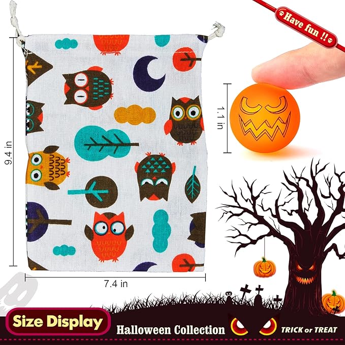 40 Glow in The Dark Bouncing Balls, 8 Halloween Theme Designs, Party Favor Supplies, Trick or Treating Goodie Bag Filler, School Classroom Game Rewards, Miniatures (with Pouch Bag)