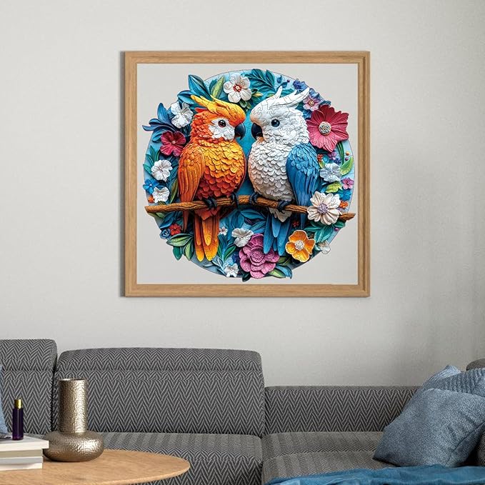 Wooden Puzzles for Adult,Round Parrots Jigsaw Puzzles 500 Pieces 5mm Thickness, Unique Shaped Bird Puzzle Fun Challenging Gift for Kids and Adults on Birthday,Christmas, 16.5 x 16.5 Inches