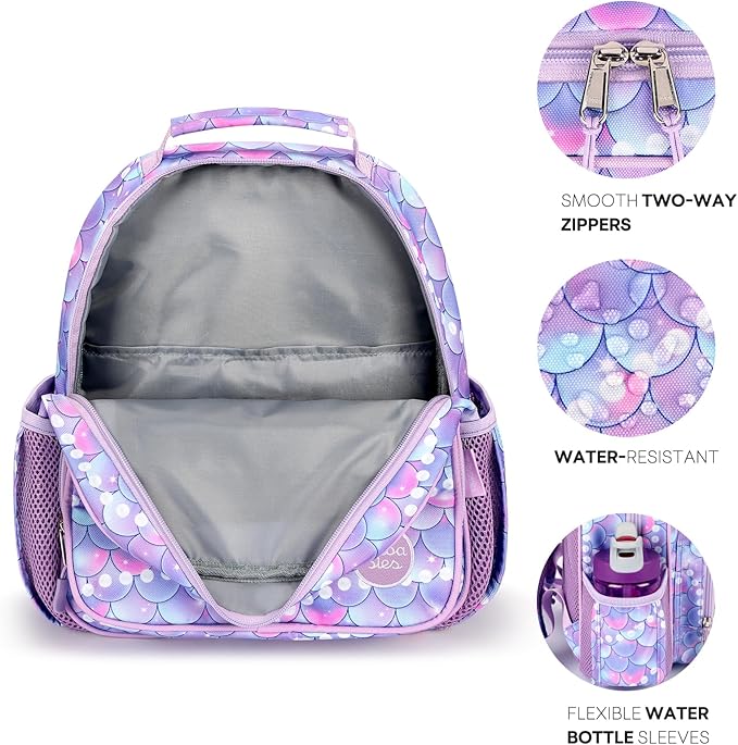 mibasies Toddler Backpack for Girls 2-4: Preschool Kindergarten Backpack - Cute Kids Backpacks for Girls - Fish scale Purple