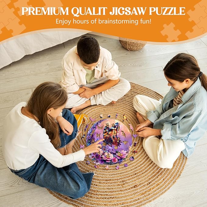 Wooden Puzzles for Adults, Wooden Jigsaw Puzzles for Adults, Butterfly and Moon-1 Unique Shaped Wood Puzzles Adult, Birthday Gifts for Friends Family Game, Home Decor (13.4 * 13.4in 300pcs)