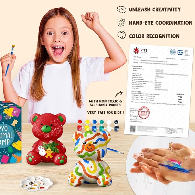 Goodyking Paint Your Own Bear Lamp Kit, DIY Night Light, Arts & Crafts for Teens Girls Boys, Painting Kit for Kids, Room Decorations, Christmas Crafts Birthday Gifts for Kids Ages 3 4 5 6 7 8 9