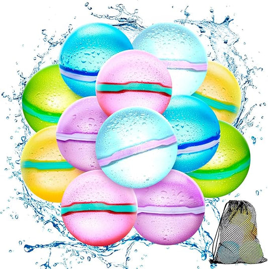【12 Pack】Magnetic Reusable Water Balloons Fast Refillable for Kids Outdoor Activities, latex-free Kids Pool Beach Bath Toys, Self-Sealing Water Bomb Quick Fill for Summer Games (12)
