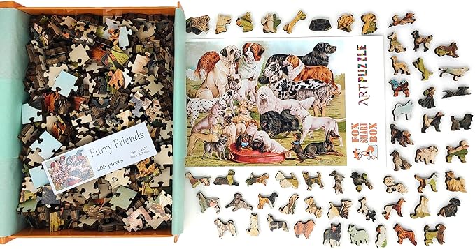 Wooden Jigsаw Puzzle for Adults - Uniquely Shaped Pieces - Made in The USA by FoxSmartBox - 306 Pieces - Furry Friends