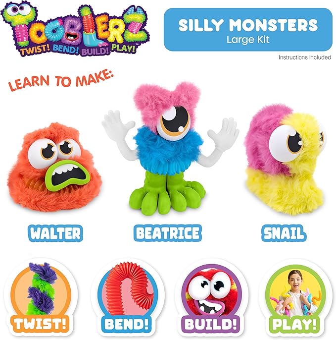 WeVeel TOOBLERZ Silly Monsterz Large Set – 26-Piece Mix-and-Match Craft Kit for Kids – Includes Fuzzy Chenille Sticks, Fidget Tubes & Character Accessories – Creative Toy for Ages 6+