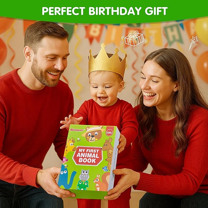 Quanquer Animals Busy Book for Toddlers 1-3 – Montessori Sensory Toys Busy Board for 1 Year Old, Educational Learning Activity Book, Quiet Travel Toy for Car & Airplane, Birthday Gifts for Age 1 2 3