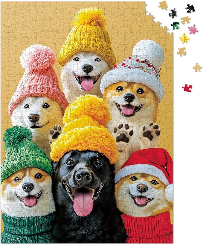 1000 Pieces Jigsaw Puzzles for Adults and Teens and Kids Family Happy Time Paws in Hats