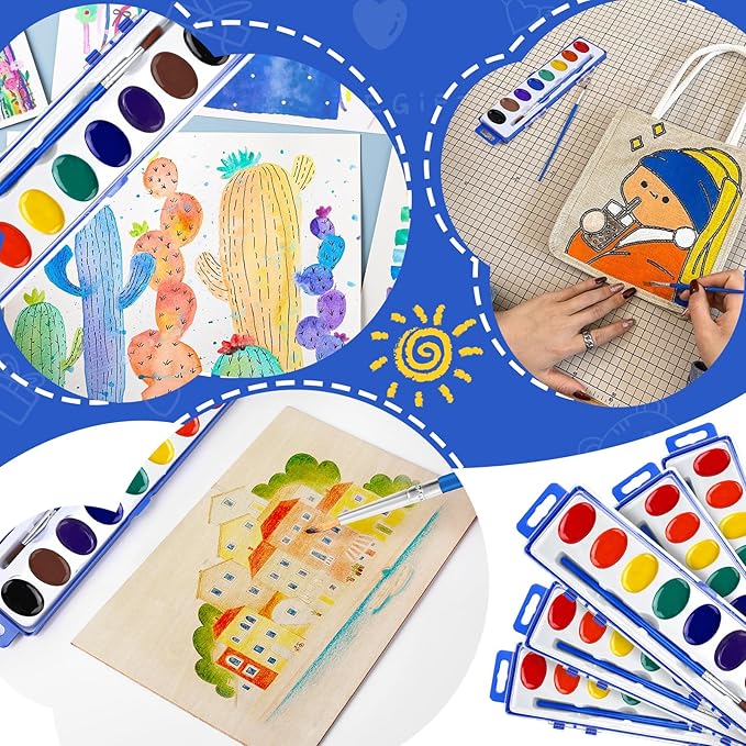 FUMILE Watercolors Paint Set Bulk,30 Pack 8 Washable Bright Colors with Paintbrush.Watercolors Paint Set Kids for Parties,Art Lessons,Birthday Party Favor,valentines for kids classroom,All Ages.