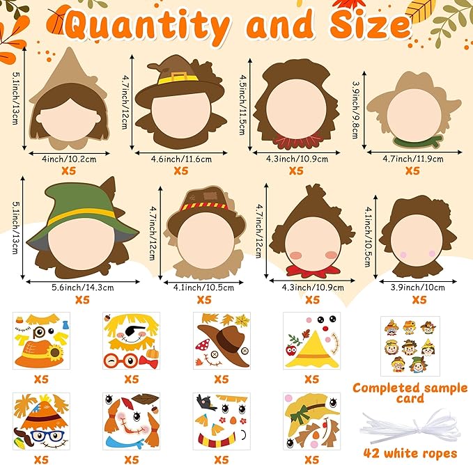 ANGOLIO Fall Thanksgiving Crafts for Kids - 123Pcs Fall Scarecrow DIY Sticker Kit Paper Art Autumn Classroom Decor, Preschool Kindergarten Art Activities, Seasonal Home Hanging Ornaments Party Favors