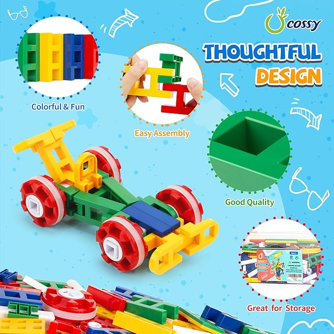 cossy STEM Building Toys for Kids, Construction Building Blocks, Educational Toys for 3-5 4-8 5-7 6-8 Year Old, Creative Games, Engineering, STEM Kits, 208 Pcs