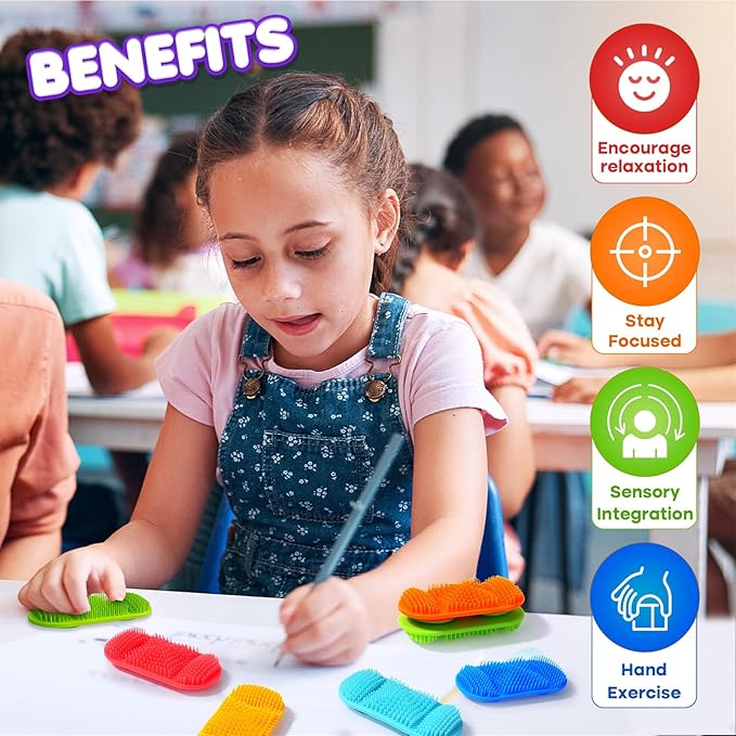 LESONG Fidget Sensory Toys for Kids: Layered Bristle Tactile Toys with Suction Cup for Autism Kids - Sensory Items for Desk Classroom - Fidgets for Students Calming Focus 6 Pack