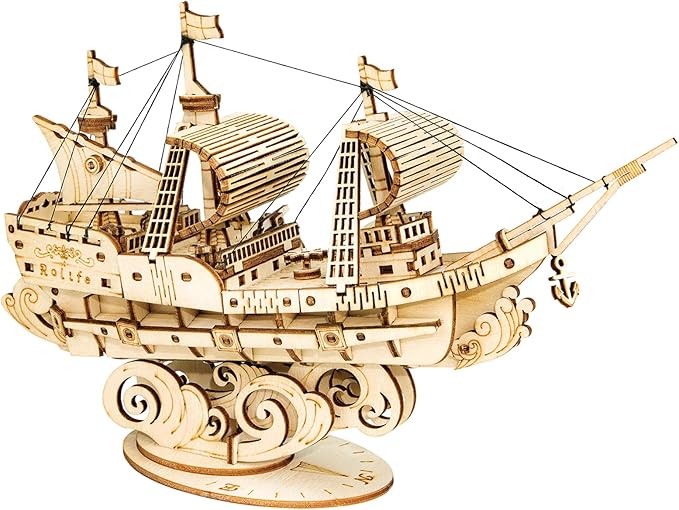 Rolife 3D Wooden Puzzles Model Kit for Adults to Build, Wooden Model Ship Series Sailing Ship Building Model Kit, DIY Crafts Hobbies/Collections/Decorations/Gifts for Friends and Family (Sailing Ship)
