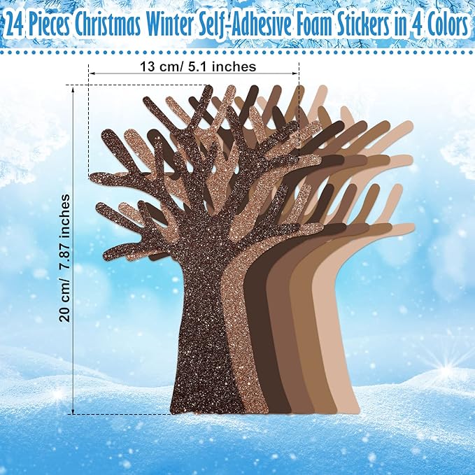 224 Pcs Winter Foam Stickers Self Adhesive Snowflake Tree Snowman Glitter Christmas Foam Sticker for Craft Art Family Activity Xmas