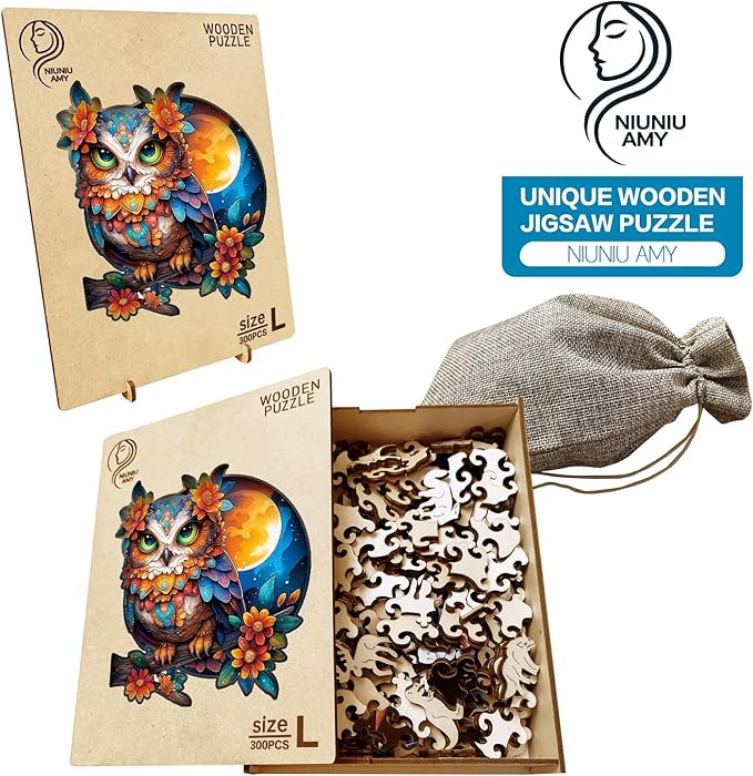 Wooden Puzzles for Adults Owl Jigsaw Puzzles 300 Piece,Thanksgiving Birthday Gifts Family Game,Unique Shape Puzzle Challenge 14.9 x 14.9 Inch