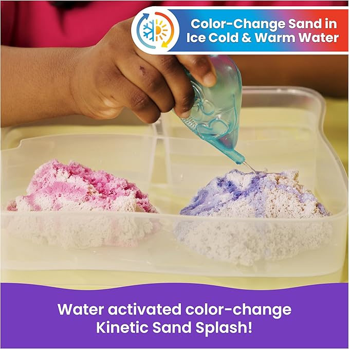 Kinetic Sand Splash, Water Play Sandbox with 12oz Color-Change Play Sand, 4 Molds & Tray (Amazon Exclusive), Toddler Toys, Kids Toys for Girls & Boys