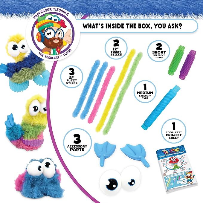 WeVeel TOOBLERZ Aquatic Creaturez Medium Set – 12-Piece Mix-and-Match Craft Kit for Kids – Includes Fuzzy Chenille Sticks, Fidget Tubes & Character Accessories – Creative Toy for Ages 6+