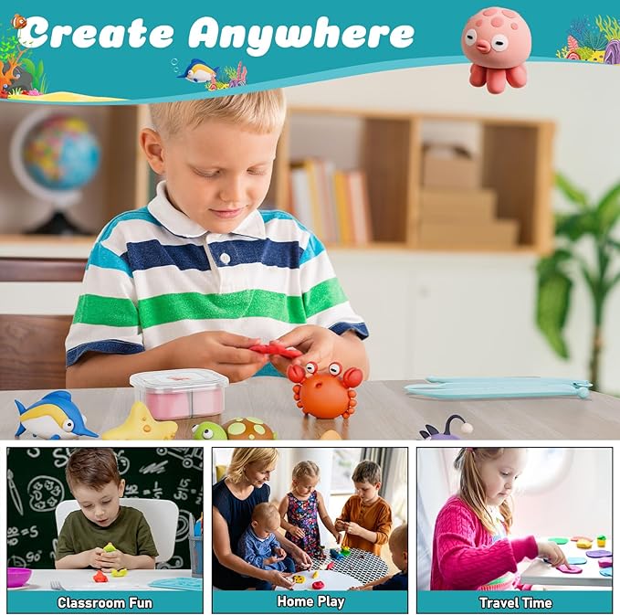 Air Dry Modeling Clay for Kids - Ocean Adventure, 12 Boxes Clay Kit with 4 Tools & Tutorials, Soft DIY Craft Kit for Art Projects, Creative Gift for Boys & Girls Ages 3+