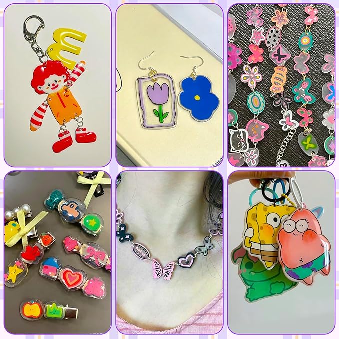 Natonhi 251Pcs Shrinky Dink Sheets,Shrink Paper Keychain Kit with 50pcs Shrinky Paper,100PCS Keychains and 100 Open Iron Ring for Kids Creative Craft Marking, Shrinky Dink Handprint Keychains